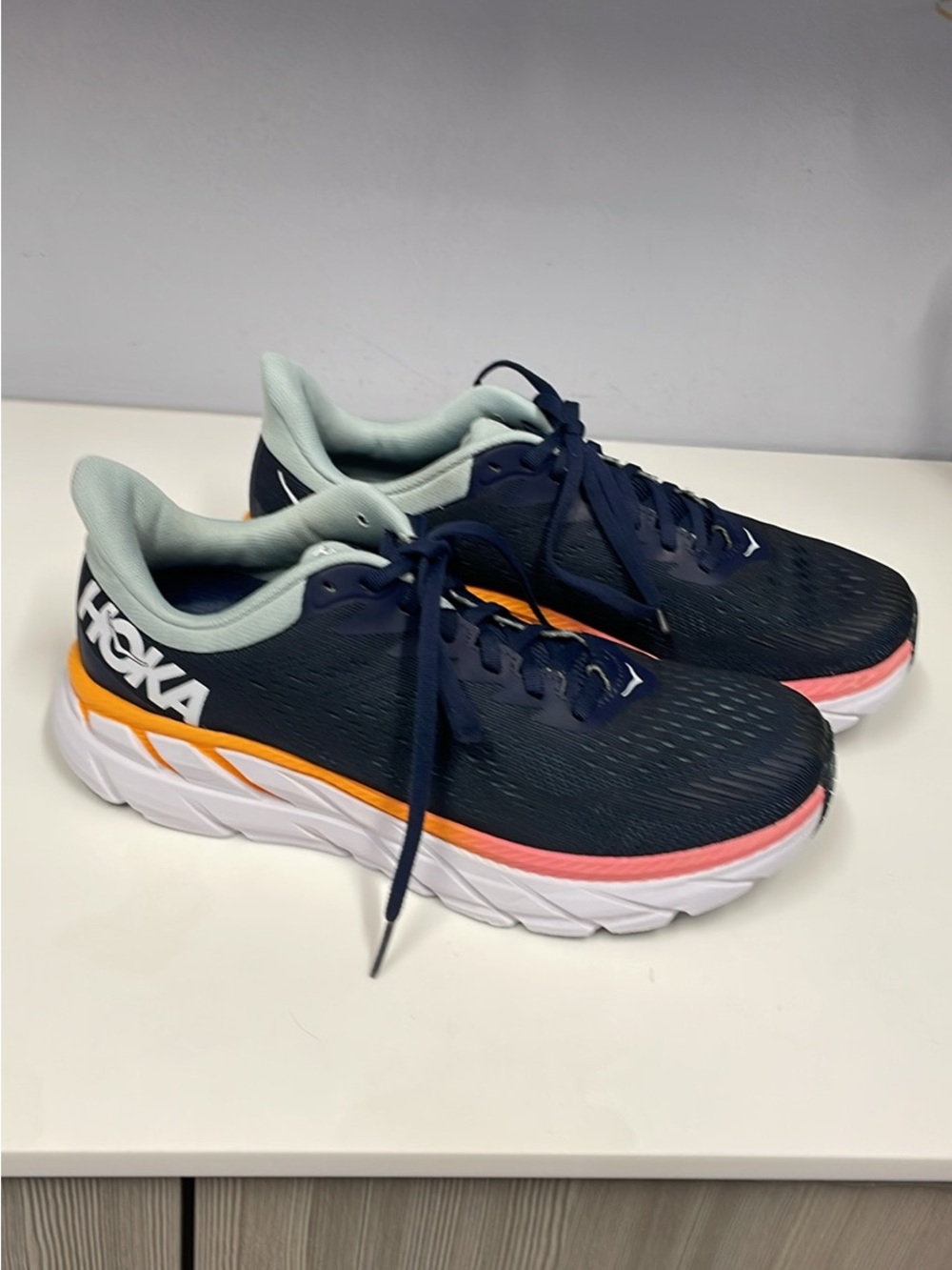 HOKA ONE ONE Woman’s. Navy Running Shoes with Coral and Mint Accents. Size 9 - Picture 5 of 9